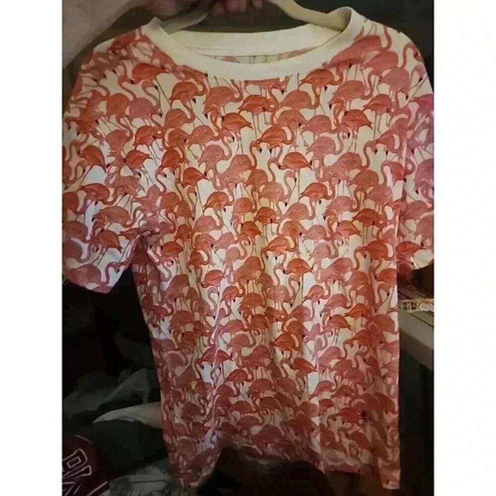 Nick‎ Graham All Over Print Pink Flamingo T-Shirt Sz Small Salmon White CR2 NWT